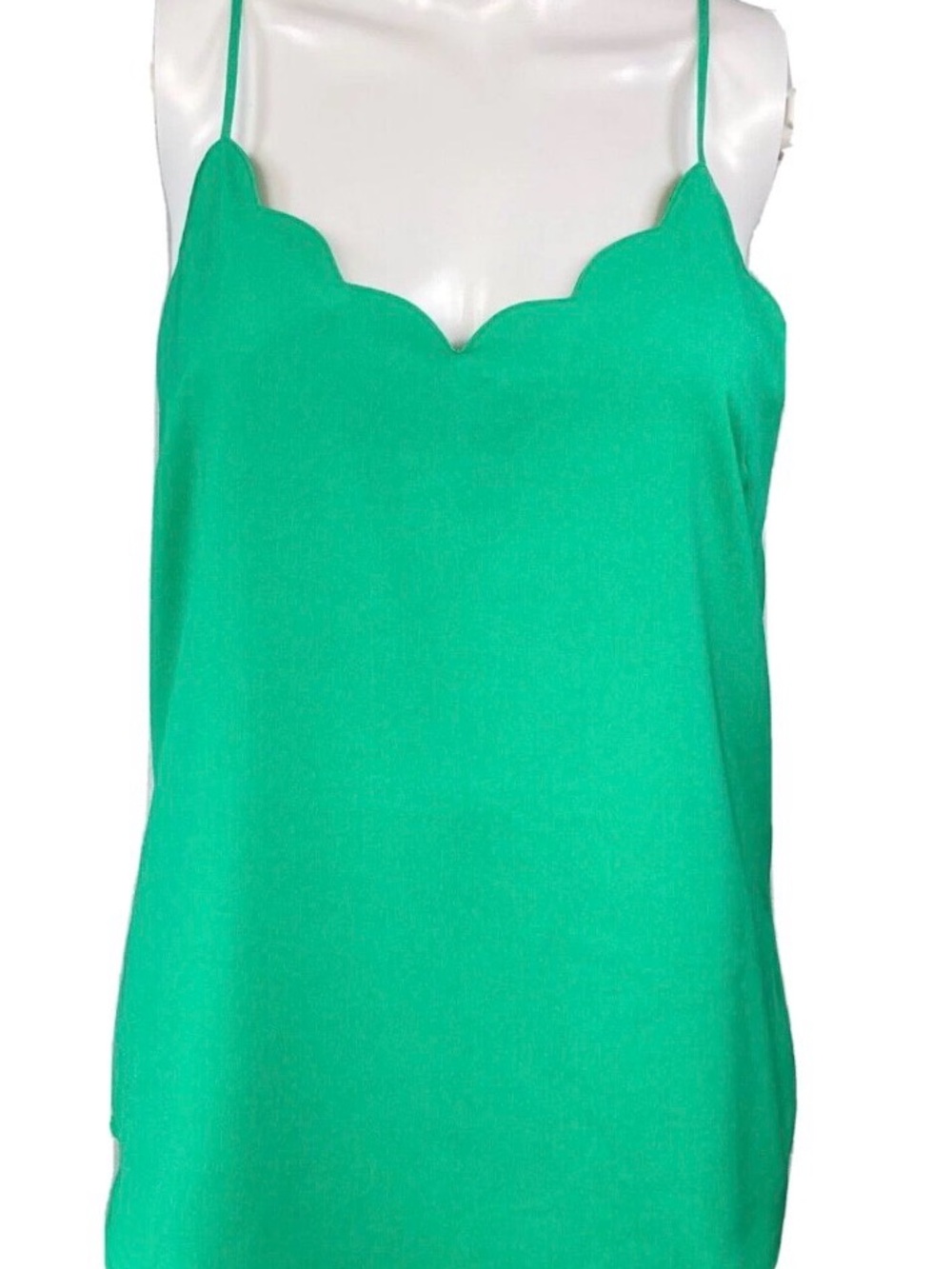 J. Crew Top Womens Sz 6 Green Scalloped Neck Cami Tank Adj Racerback Straps